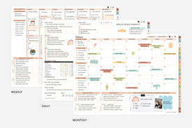 Multifunctional planner with weekly, daily, and monthly schedules on a white background