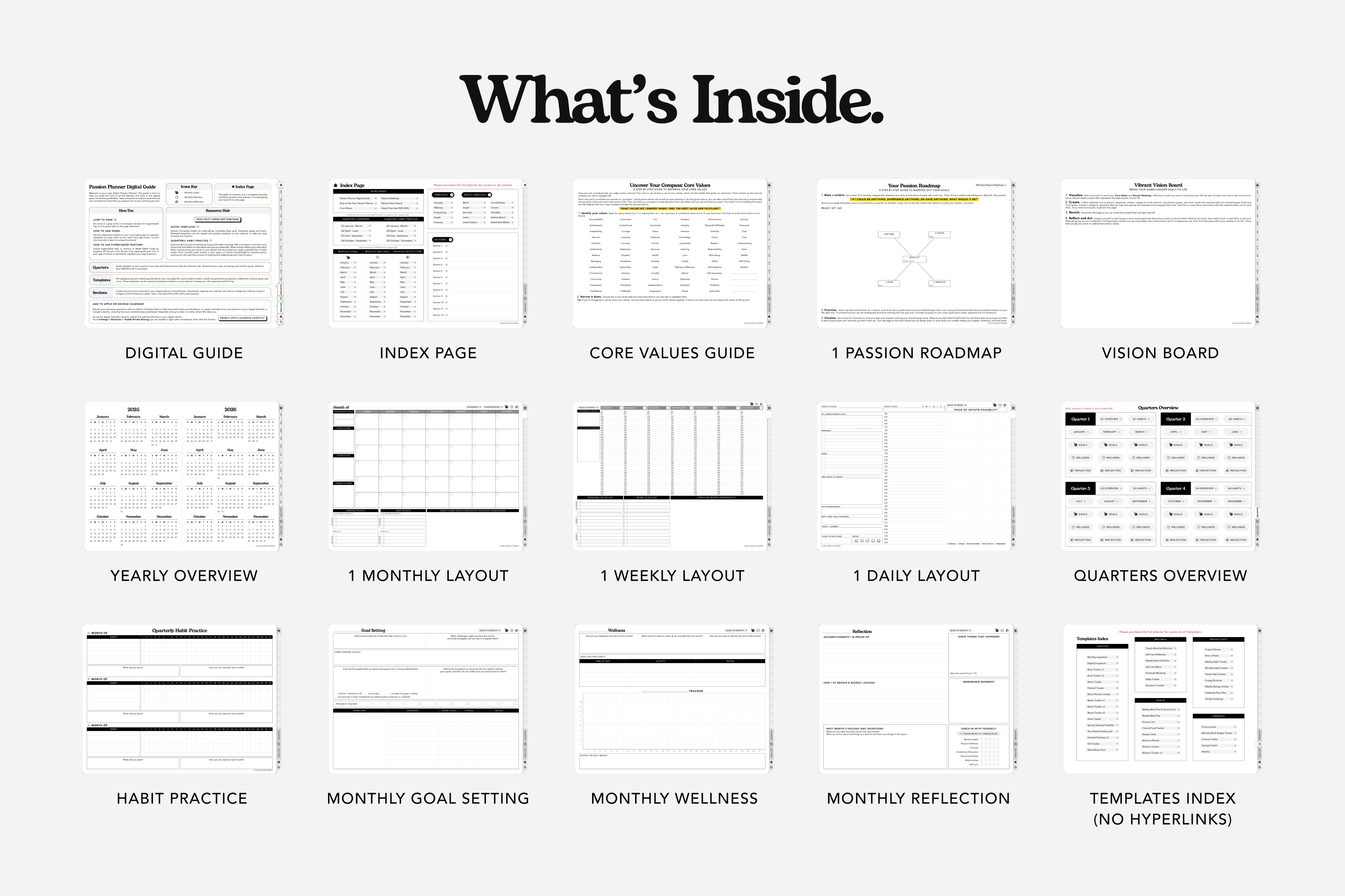 what's inside the free digital planner