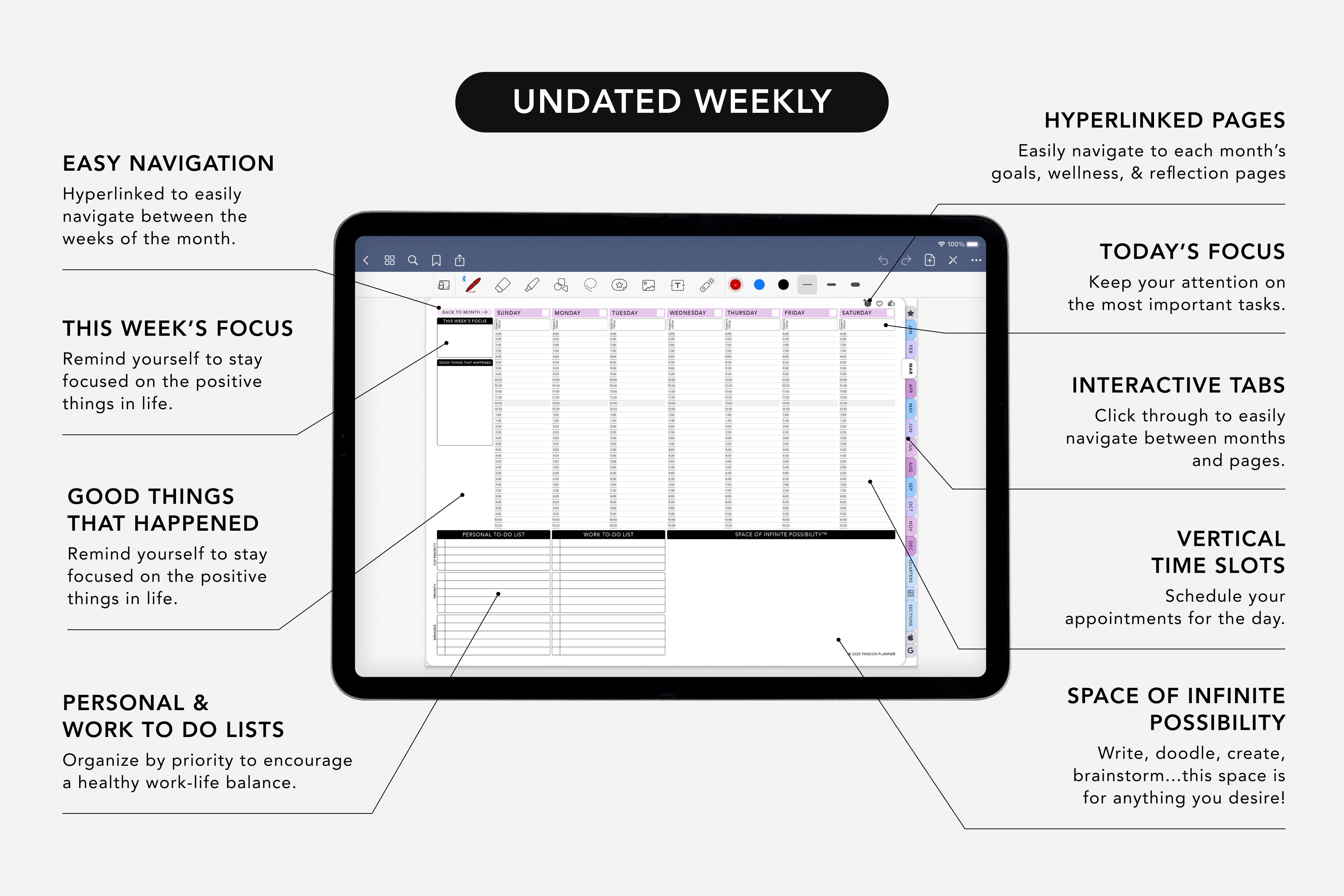 Undated weekly planner layout