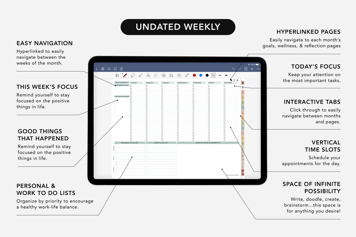 Digital Planner | Undated Weekly & Daily | Tranquil Hues | Passion Planner