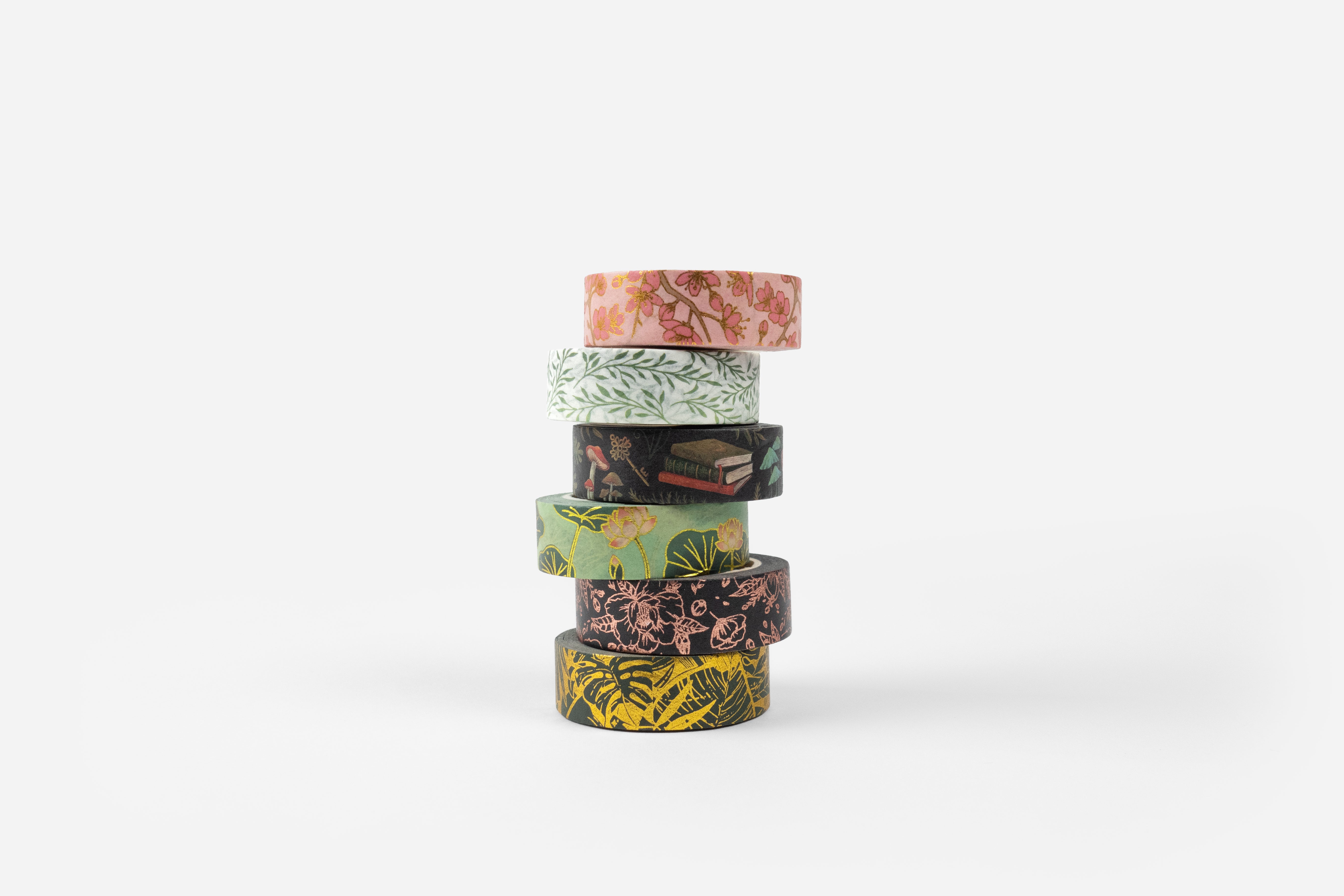 six washi tape golden nature rolls stacked
