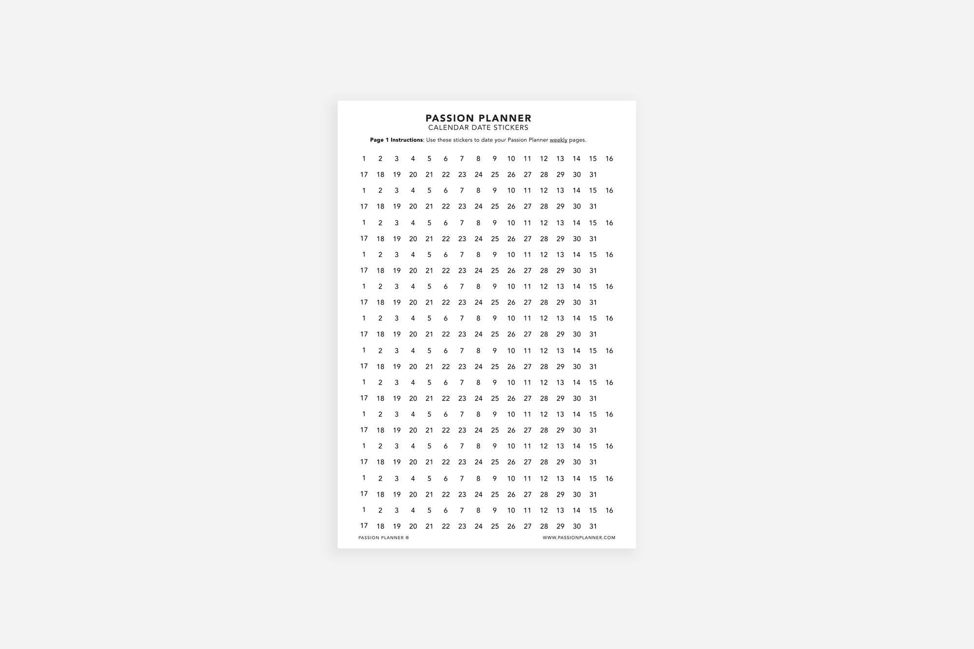 Calendar Date Stickers - Passion Planner