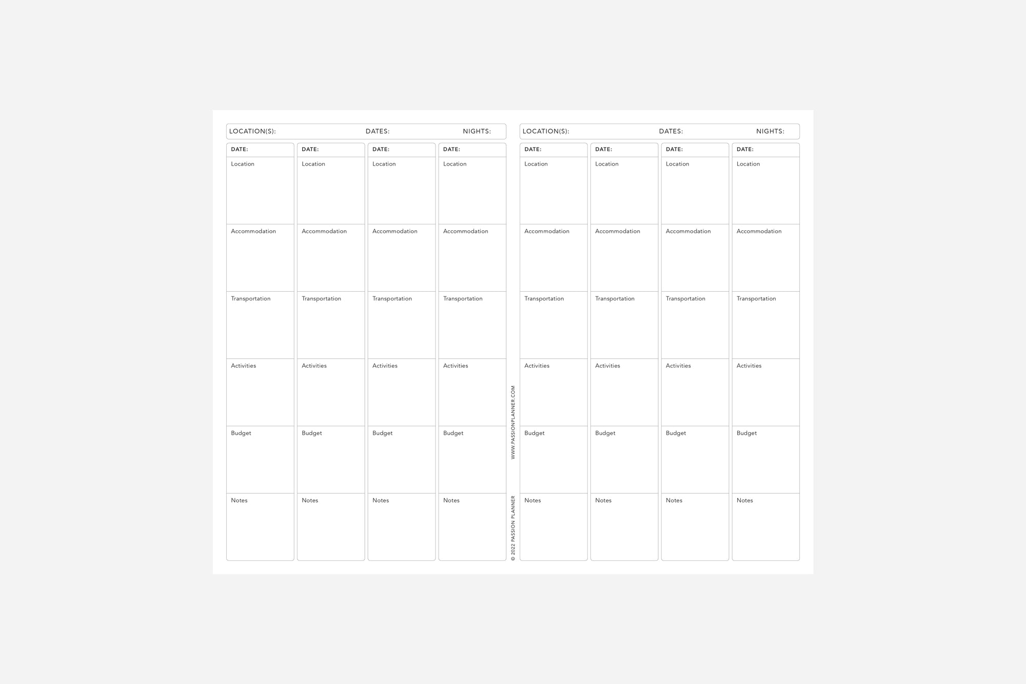 Travel Planning Worksheet