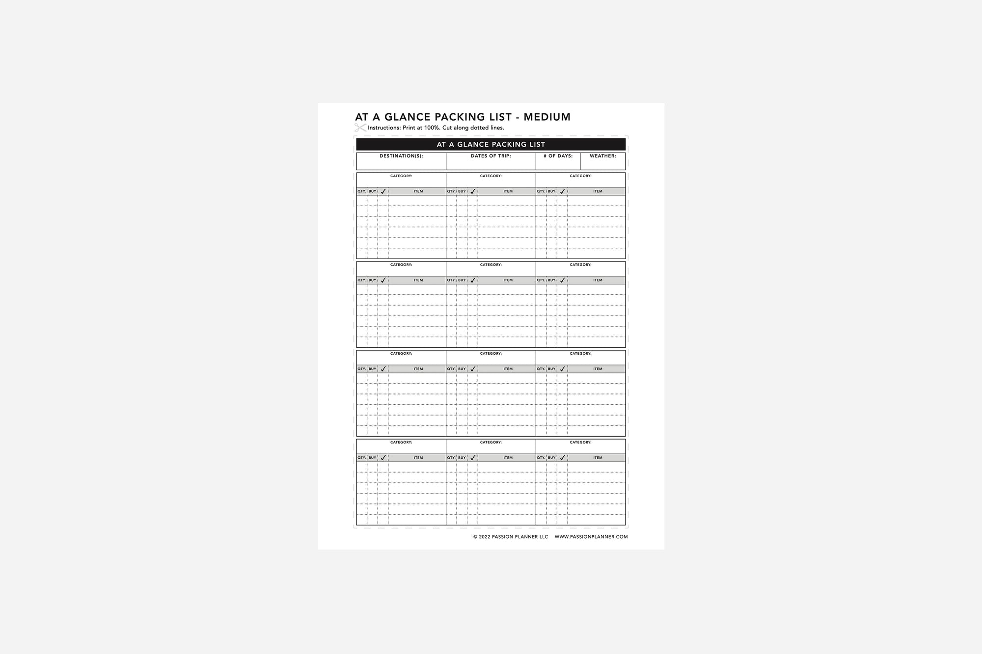 Packing List PDF - Passion Planner