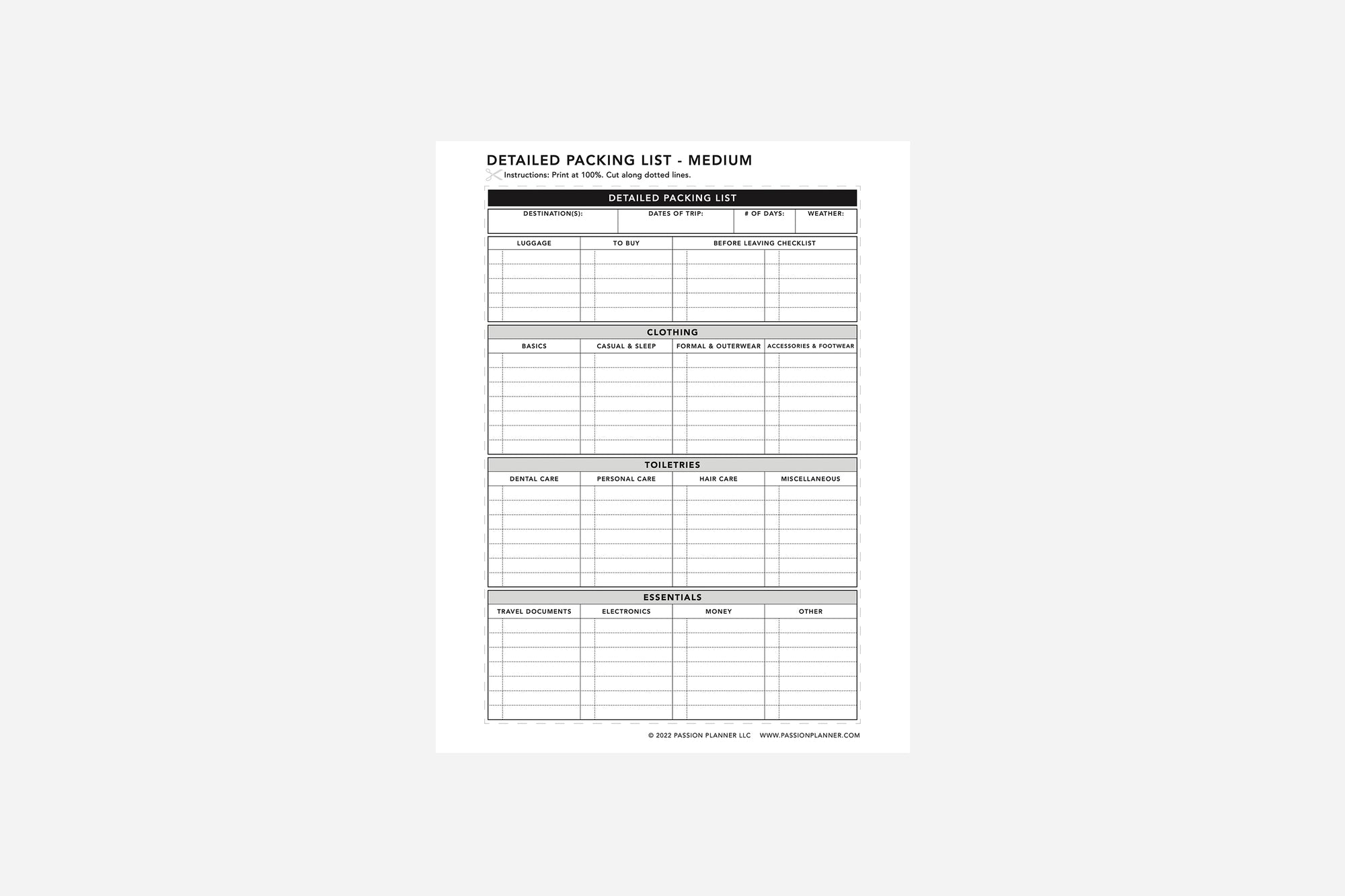 Packing List PDF - Passion Planner