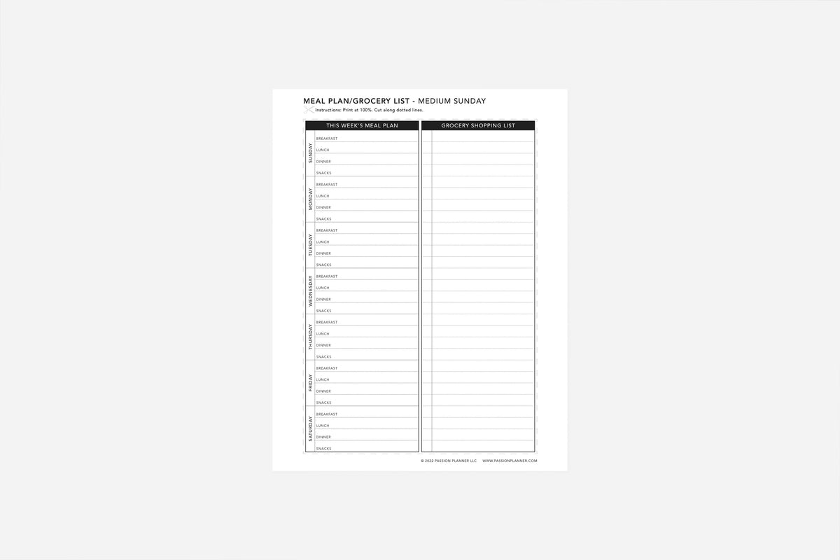 Meal List.pdf Meal Plan and Grocery List PDF | Free Printable | Passion Planner