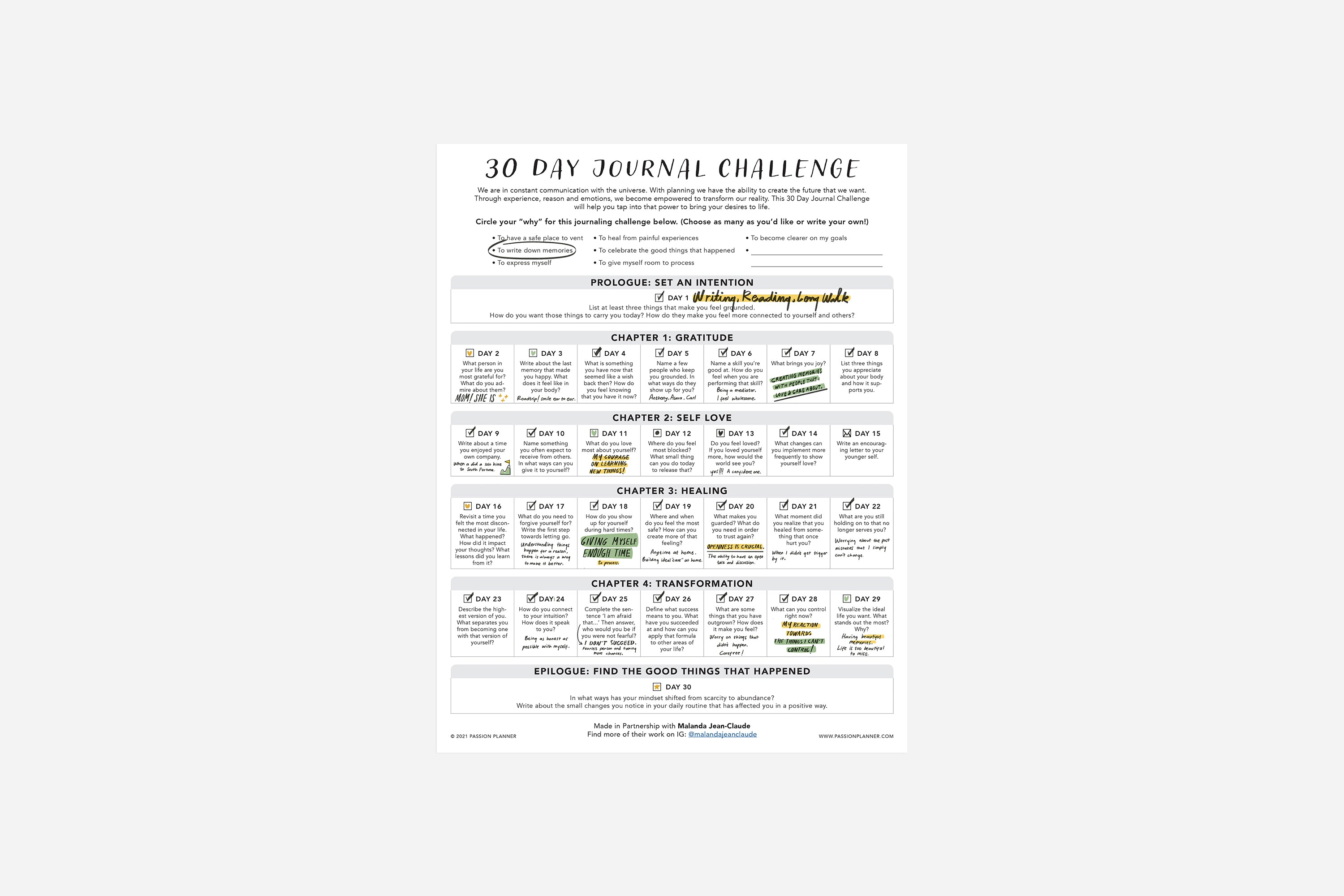 30 Day Journal Challenge PDF | Free Printable | Passion Planner