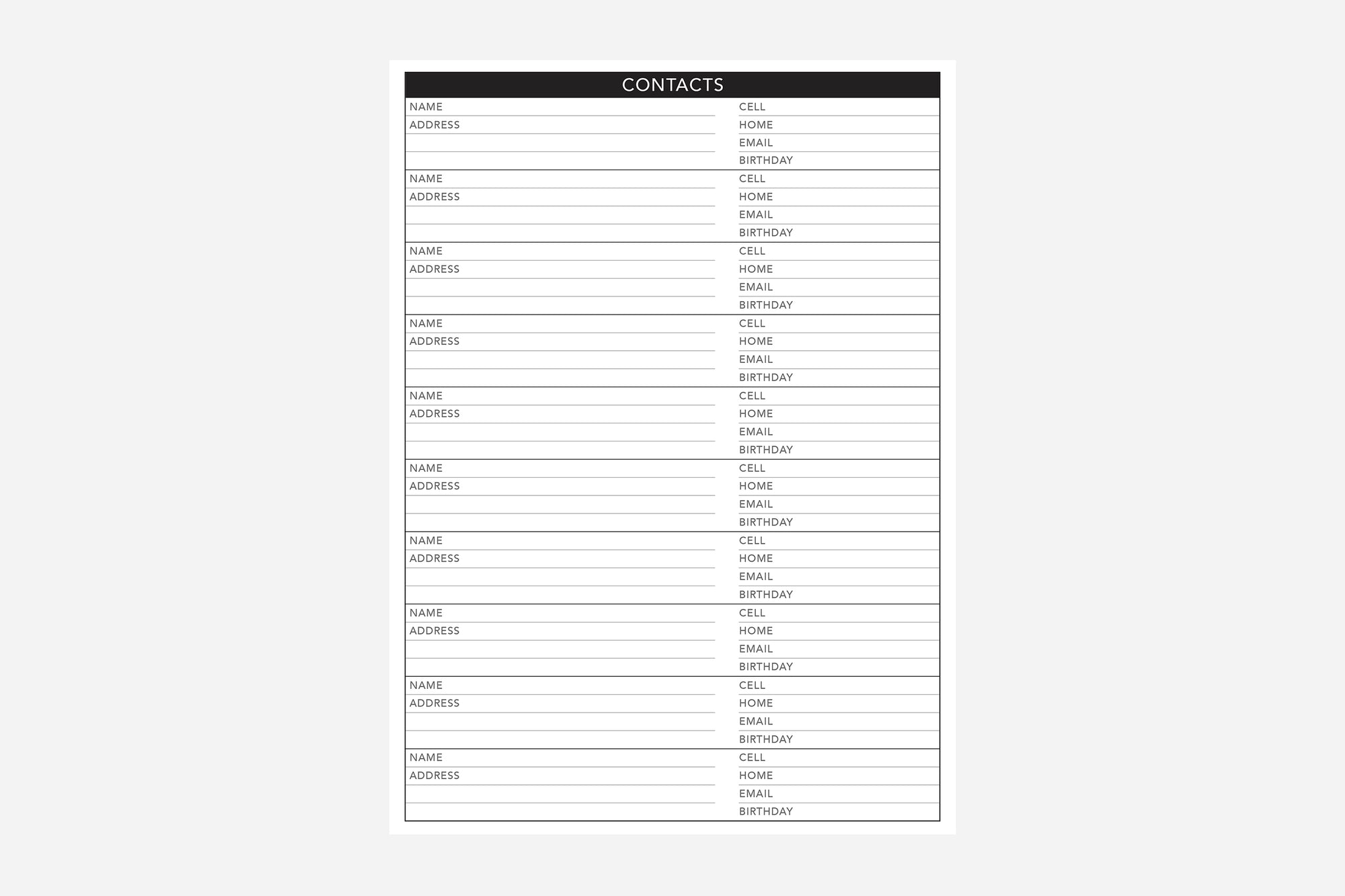 Contacts - Passion Planner
