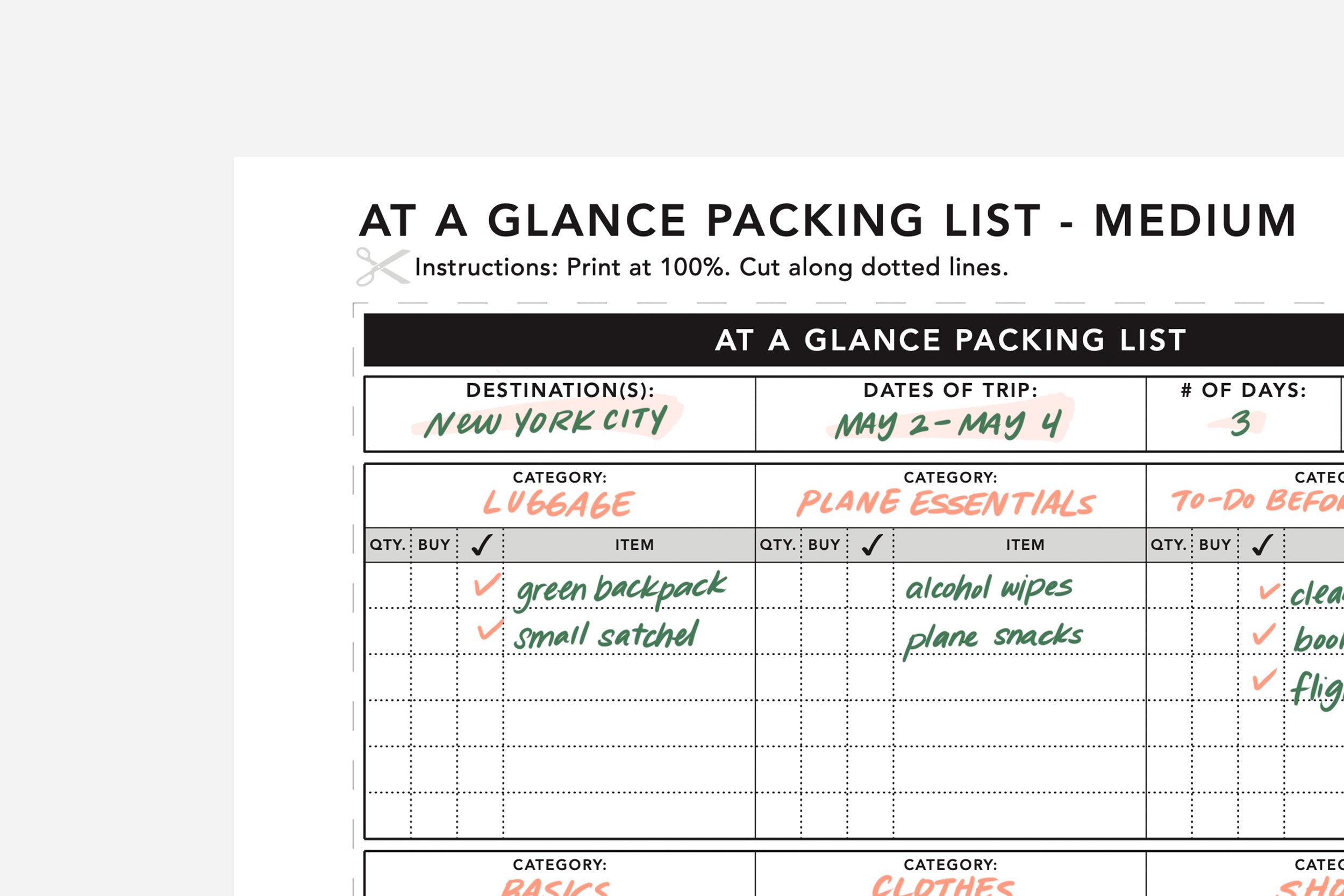 Packing List PDF | Free Printable | Passion Planner