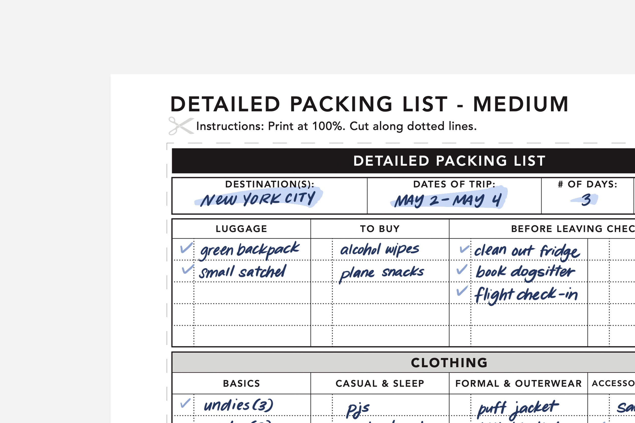 Packing List PDF - Passion Planner