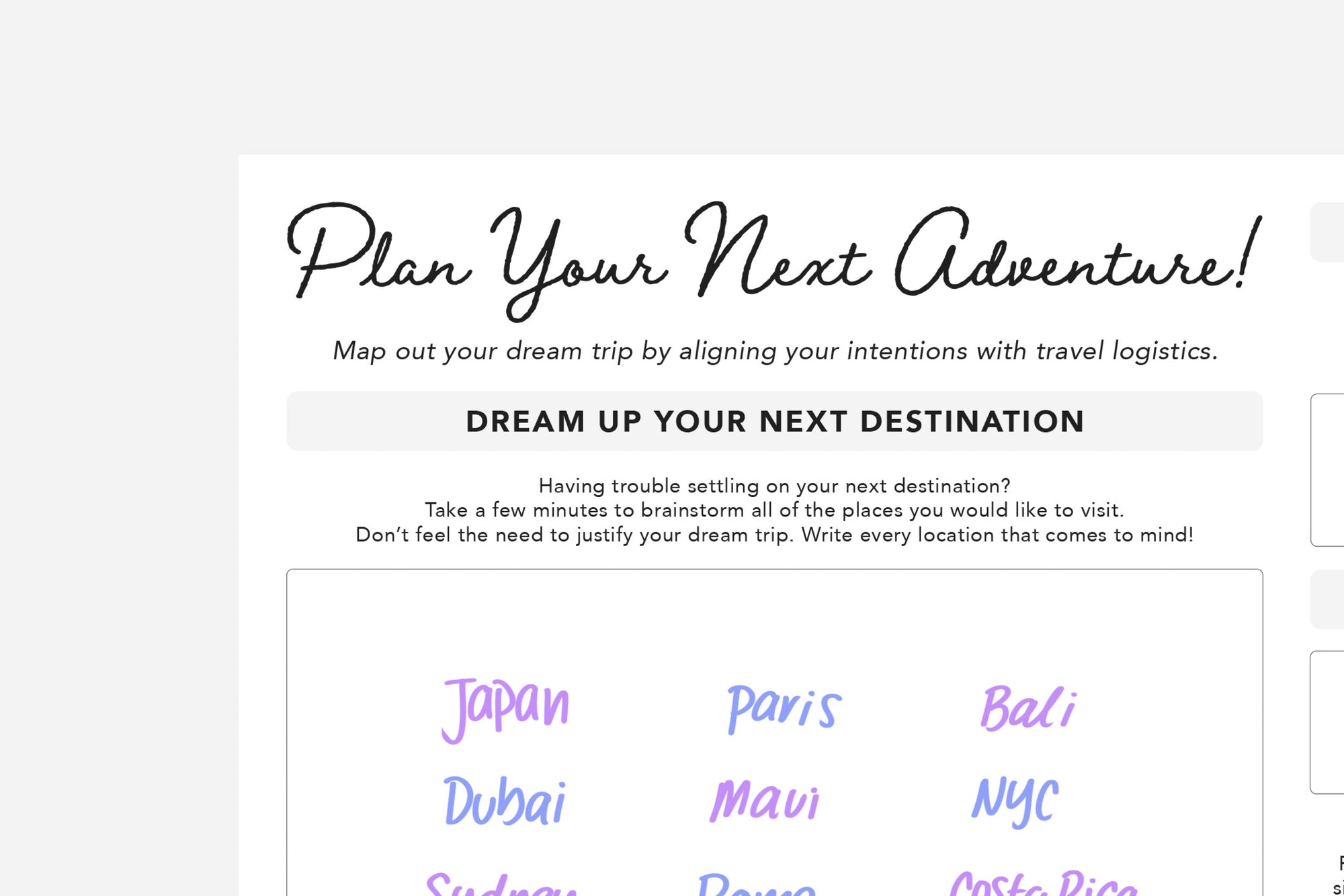 Travel Planning Worksheet
