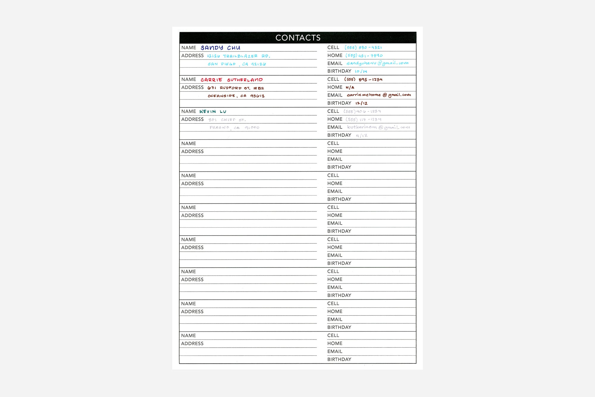 Contacts - Passion Planner