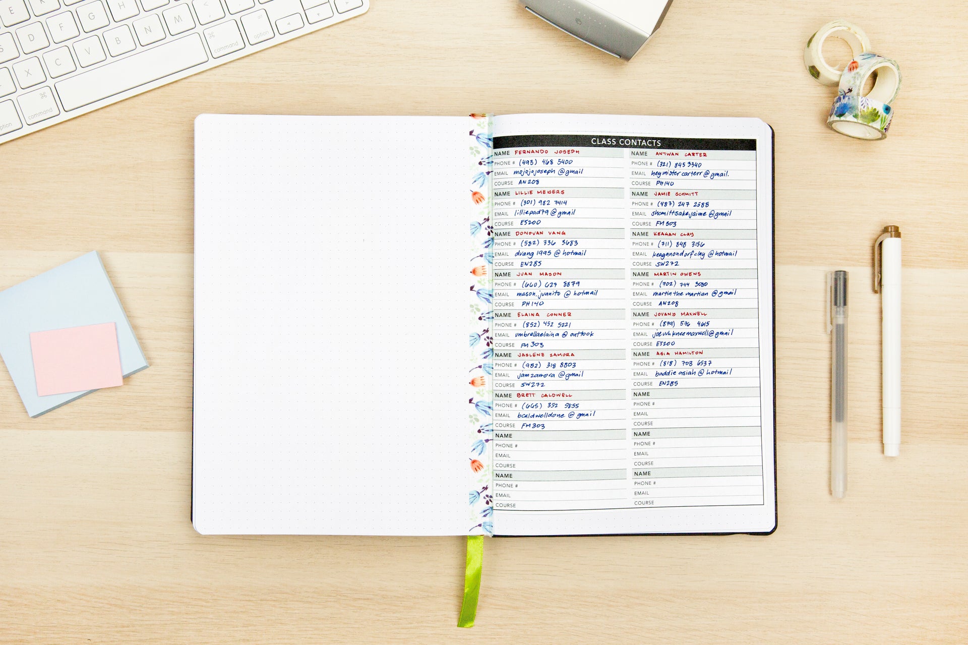 Class Contacts PDF | Free Printable | Passion Planner
