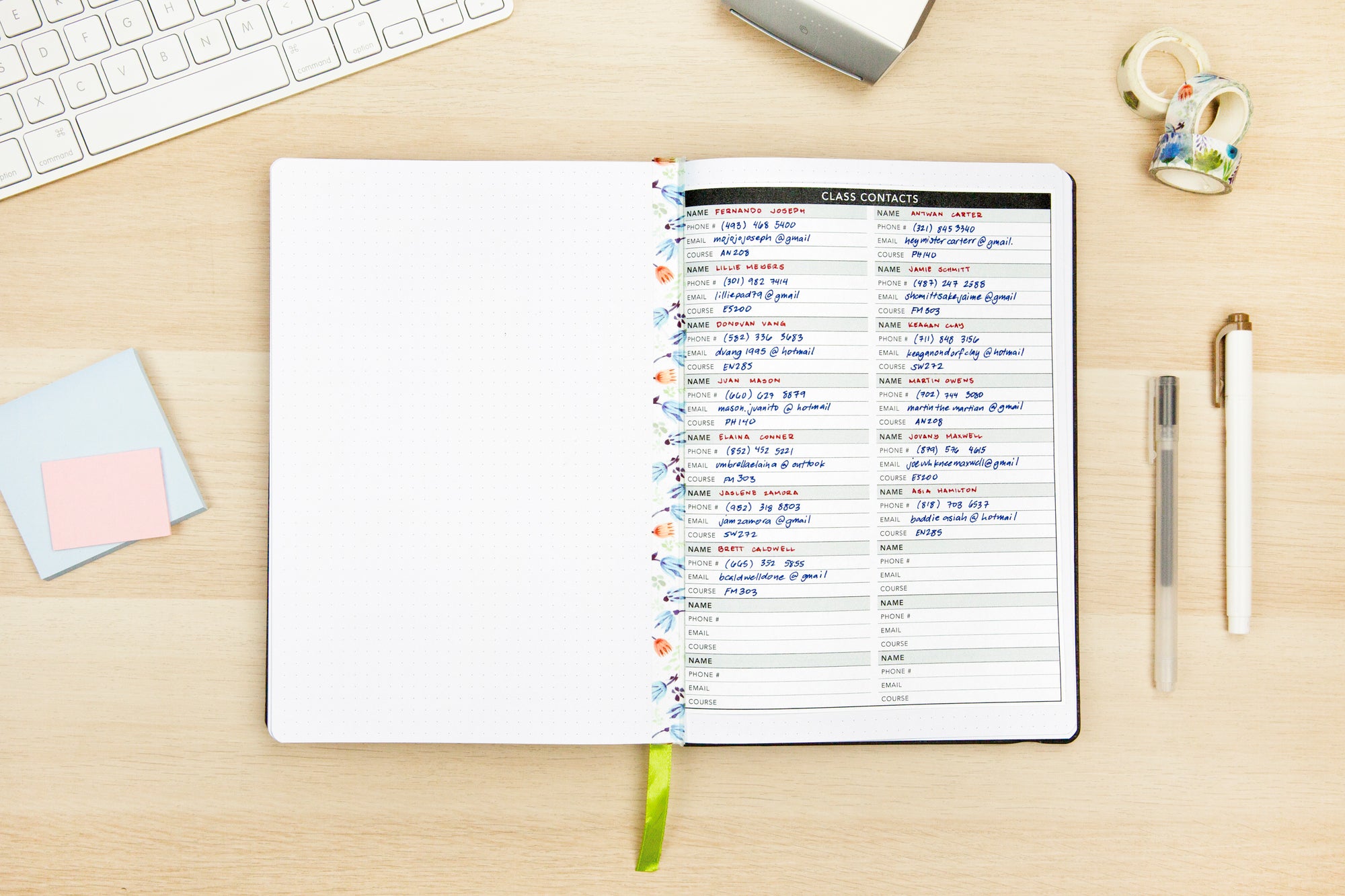 Class Contacts - Passion Planner