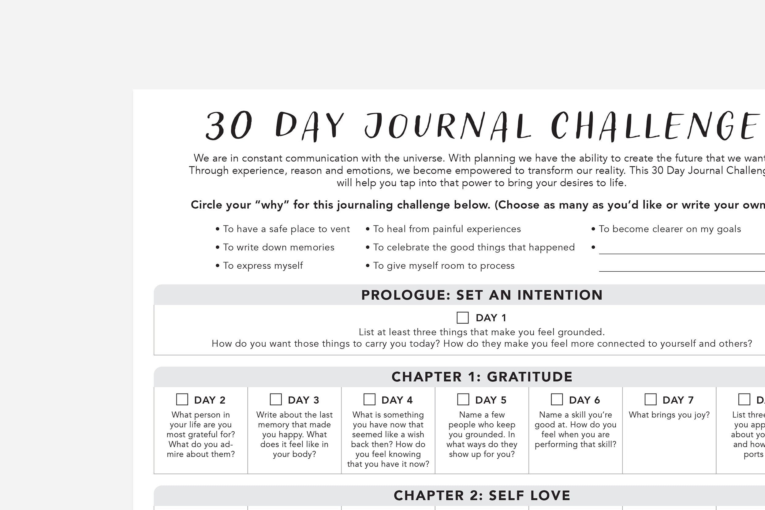 30 Day Journal Challenge PDF | Free Printable | Passion Planner