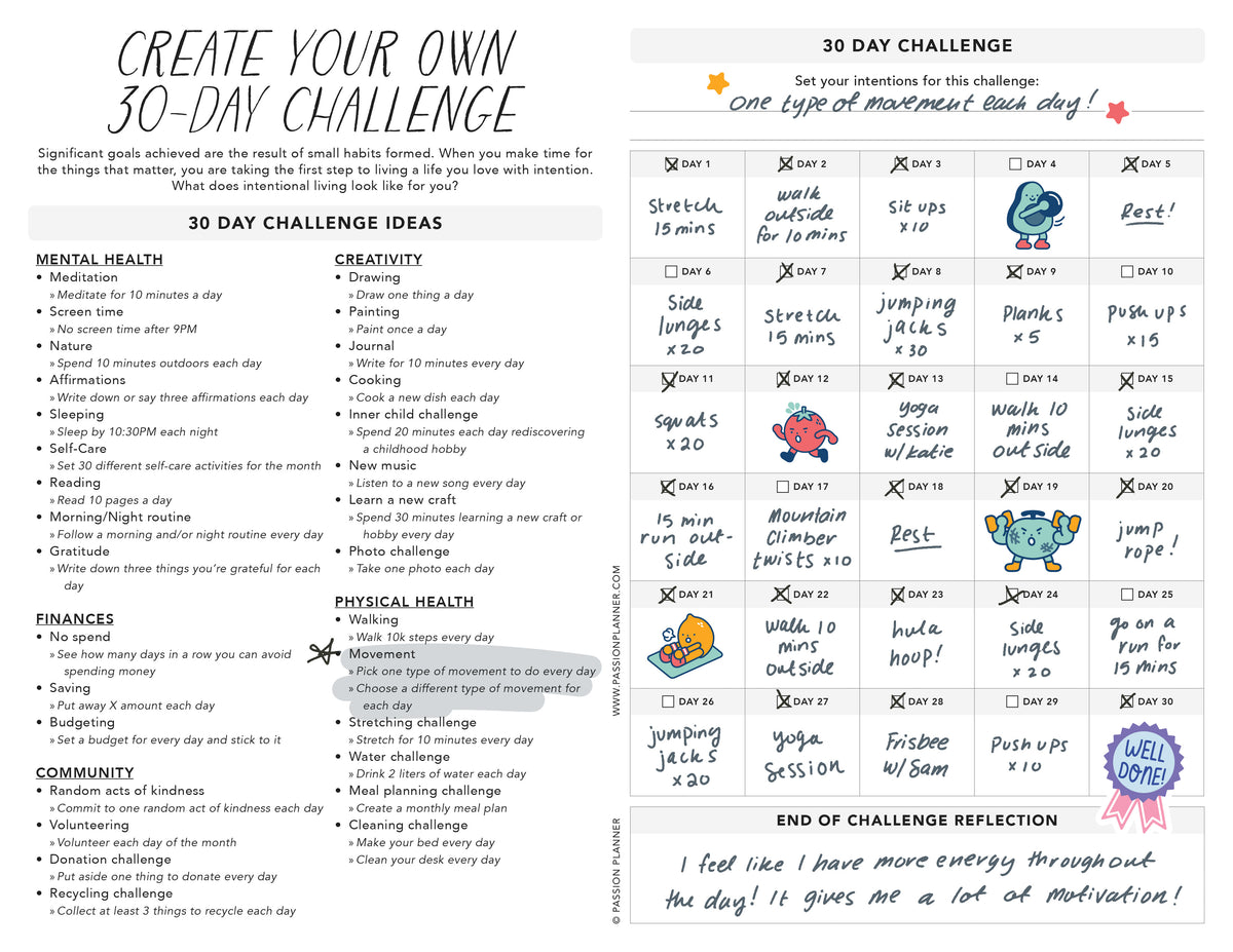 Small Challenges Create Your Own 30-Day Challenge | Free Printable | Passion Planner