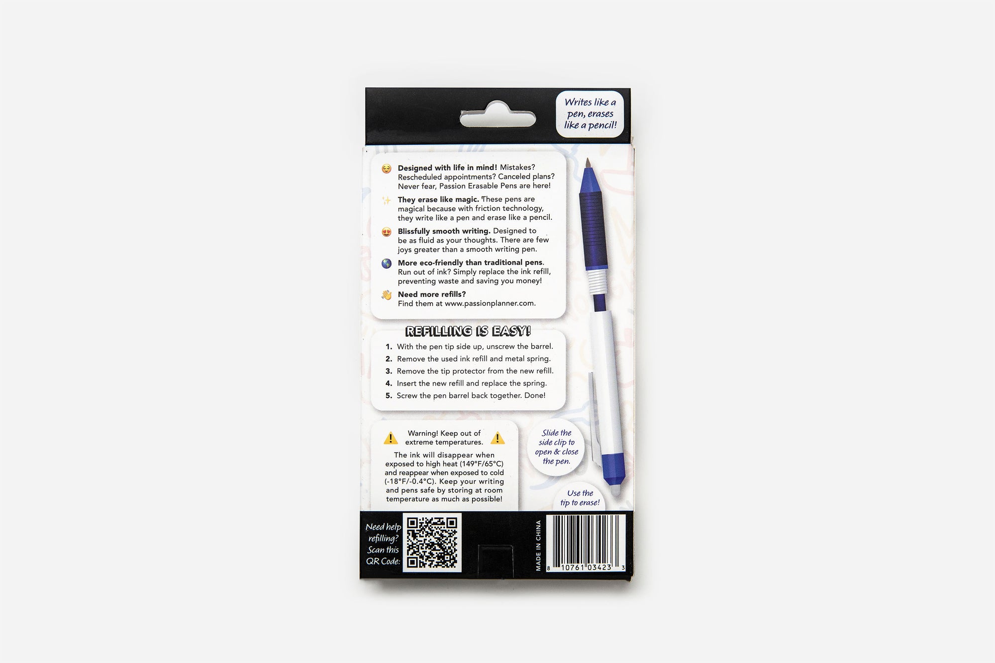 Passion Erasable Pens Starter Pack - Electric Blue (6 Pens + 8 Refills)