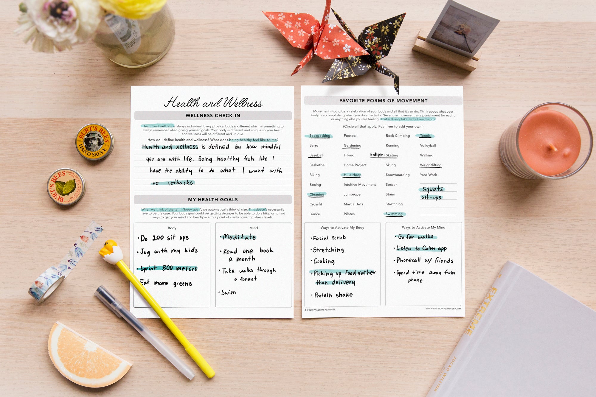 Health and Wellness Reflection - Passion Planner