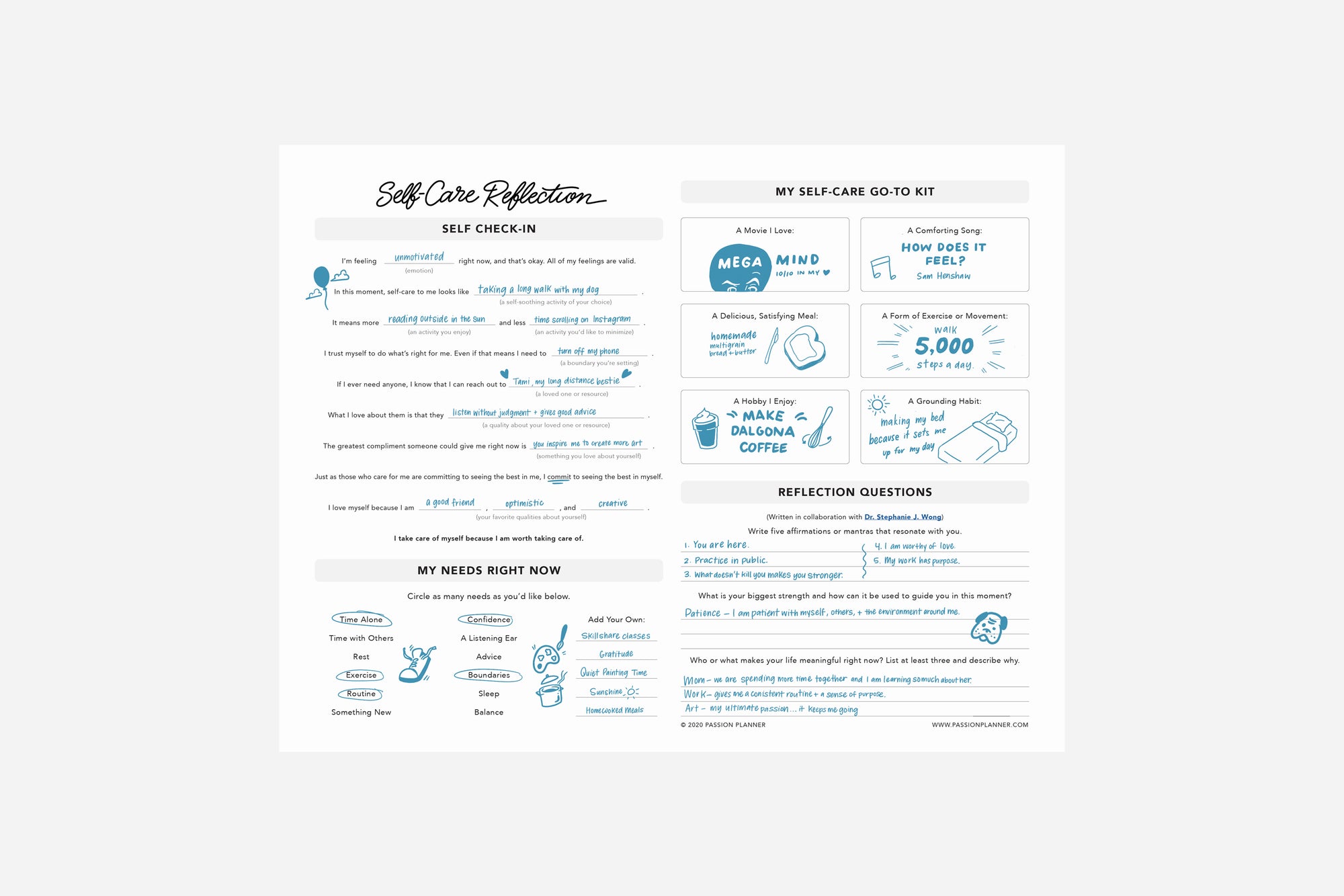 Self-Care Reflection - Passion Planner
