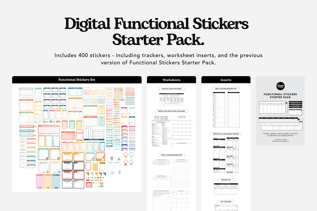 Functional Digital Stickers, Productivity and Goal Widget Stickers