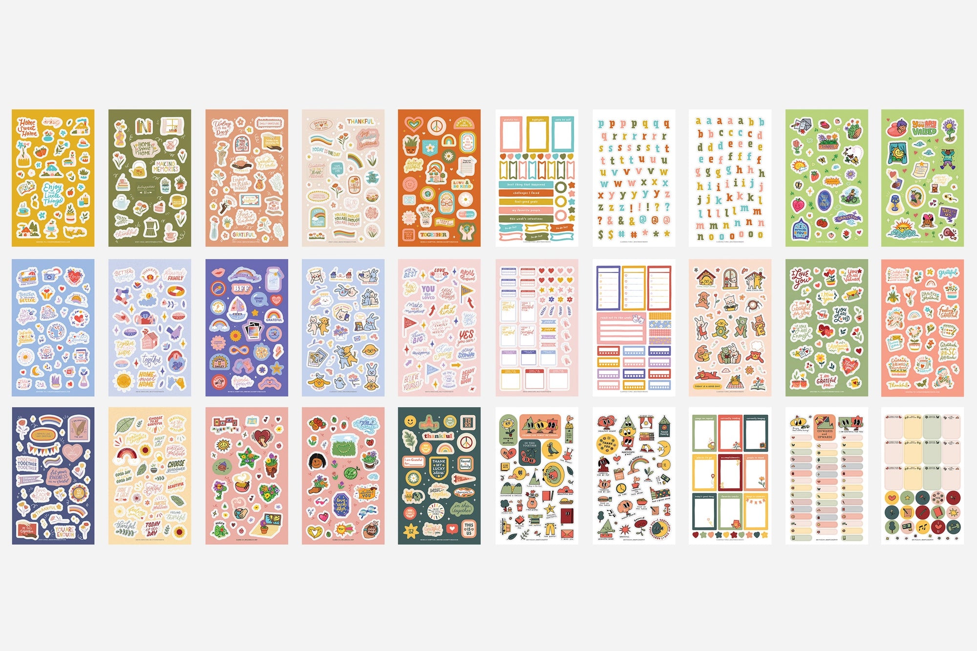 All 30 individual pages of Gratitude & Affirmations Sticker Book